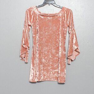 True Destiny pink velvet off shoulder bell sleeve dress